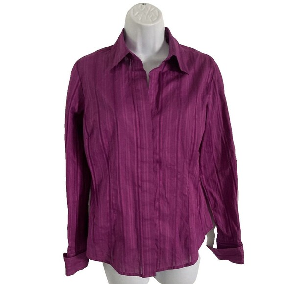 Moda International Y2K Purple Shirt Size PS Semi Sheer Long Sleeve Button-Up Top - Picture 2 of 10